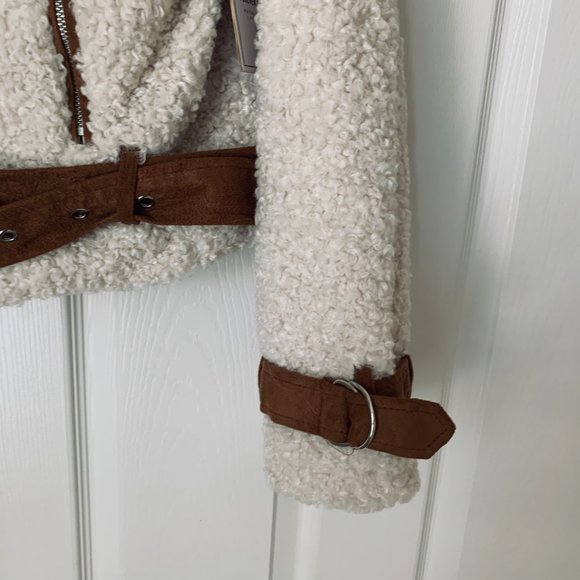 SHIRPA MOTO Jacket With Suede Trim In Light Cream - Picture 4 of 9